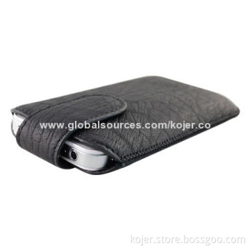 Leather Cellphone Pouches for iPhone 5, Made of PU Leather/Retractable Pull-tab, OEM Orders Welcomed